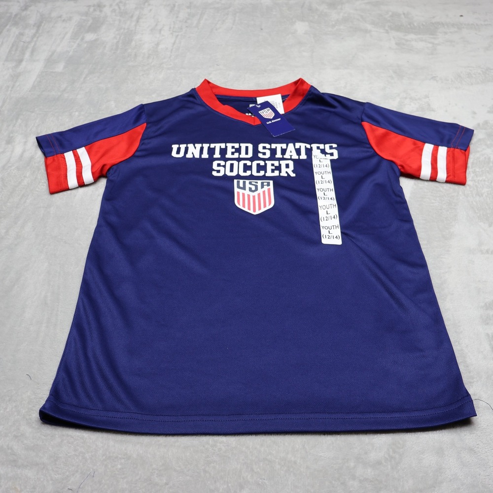 US Soccer Shirt Youth Large 12/14 Blue US Soccer Team Jersey V-Neck $20 NEW